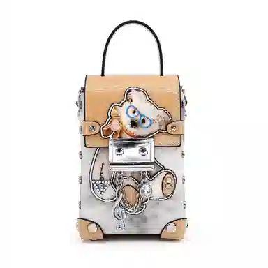 蒽薆 小熊 牛皮拼超纤 手机包 女款 银蓝色