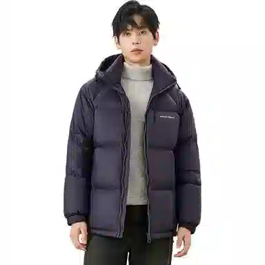 雅鹿 连帽纯色图案短款加厚长袖羽绒服 男款