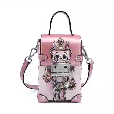 蒽薆 小熊 牛皮拼超纤 手机包 女款 银蓝色