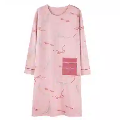 莫代尔 轻盈耐磨微弹透气吸湿排汗柔软长袖睡裙 女款 粉色