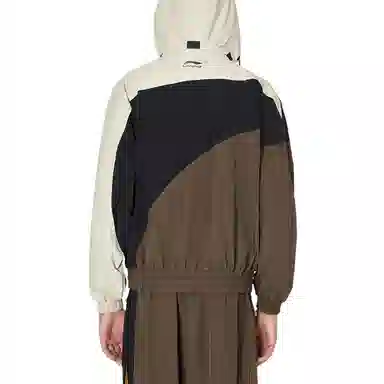 中国李宁 撞色拼接宽松夹克外套 情侣款 棕黑色