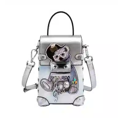 蒽薆 小熊 牛皮拼超纤 手机包 女款 银蓝色