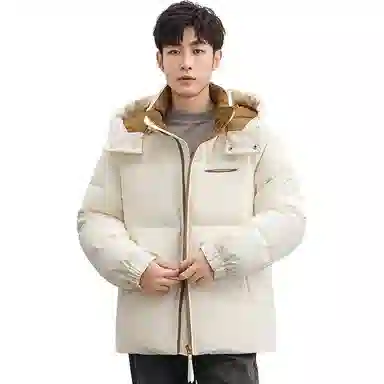 鸭鸭 纯色可脱卸帽拉链长袖加厚羽绒服 男款
