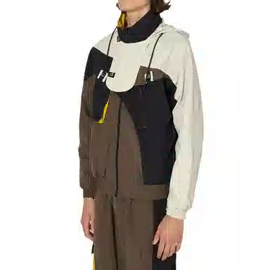 中国李宁 撞色拼接宽松夹克外套 情侣款 棕黑色