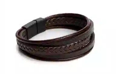 若觅 皮革编 黑色 深棕色 皮革 手环 手链 男款
