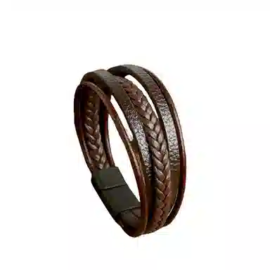 若觅 皮革编 黑色 深棕色 皮革 手环 手链 男款