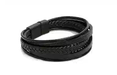 若觅 皮革编 黑色 深棕色 皮革 手环 手链 男款