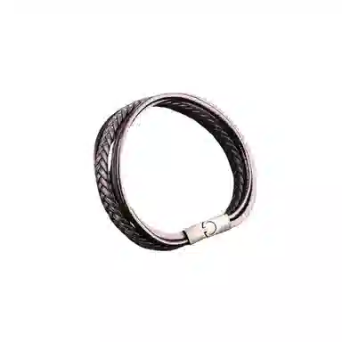 若觅 皮革编 黑色 深棕色 皮革 手环 手链 男款