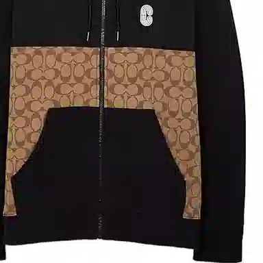 Coach Colorblock Logo Drawstring Hoodie Khaki