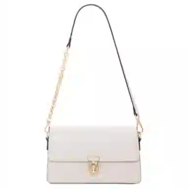 啄木鸟 时尚简约金色金属配件 牛剖层皮革拼合成革 斜挎单肩包 小号 女款 米白色