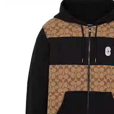 Coach Colorblock Logo Drawstring Hoodie Khaki