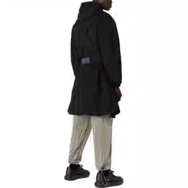 EMPORIO ARMANI Crinkle Nylon Water Repellent Trench Coat With Hood And Crossover Belt