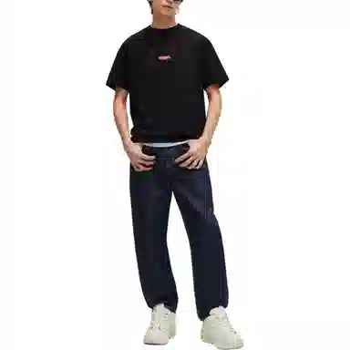 HUGO BOSS COTTON-JERSEY RELAXED-FIT T-SHIRT WITH DOUBLE LOGO T