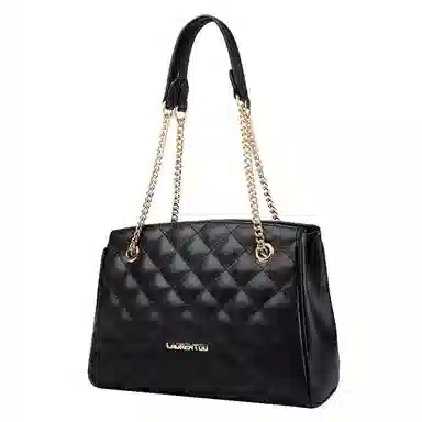 老人头 菱格链条包时尚百搭手提手拎通勤包上班中年妈妈款四季通用简约腋下包 牛皮 单肩包斜挎包 中号 女款 黑色