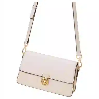 啄木鸟 时尚简约金色金属配件 牛剖层皮革拼合成革 斜挎单肩包 小号 女款 米白色