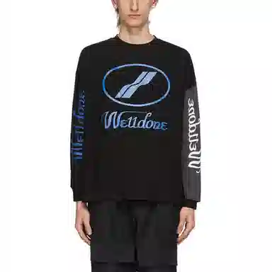WE11DONE WD Print Logo Long Sleeve Tee Black