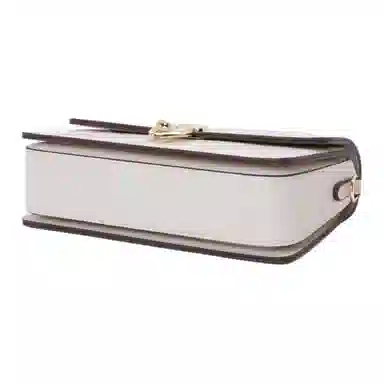 啄木鸟 时尚简约金色金属配件 牛剖层皮革拼合成革 斜挎单肩包 小号 女款 米白色