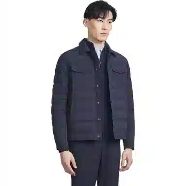 卡尔丹顿 纯色翻领单排扣长袖羽绒服 男款 蓝色系