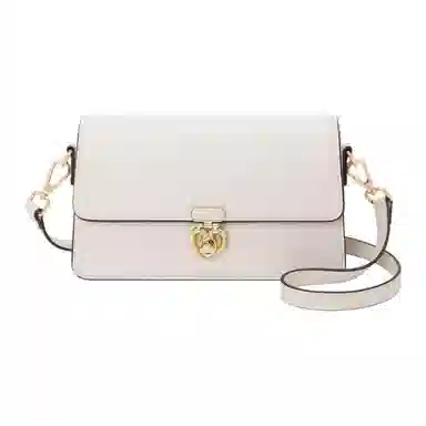 啄木鸟 时尚简约金色金属配件 牛剖层皮革拼合成革 斜挎单肩包 小号 女款 米白色