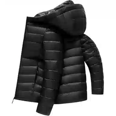 鸭鸭 纯色连帽拉链短款长袖羽绒服 男款