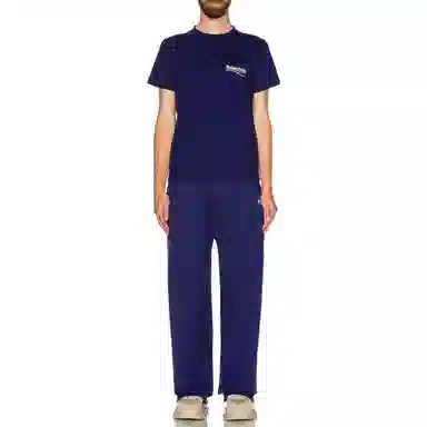Balenciaga SS22 Logo Crewneck T-Shirt Blue