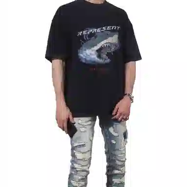 REPRESENT Retro Shark Logo T-Shirt Black