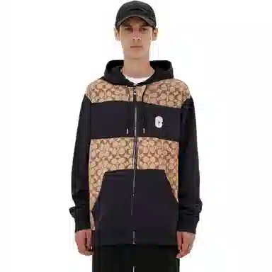 Coach Colorblock Logo Drawstring Hoodie Khaki