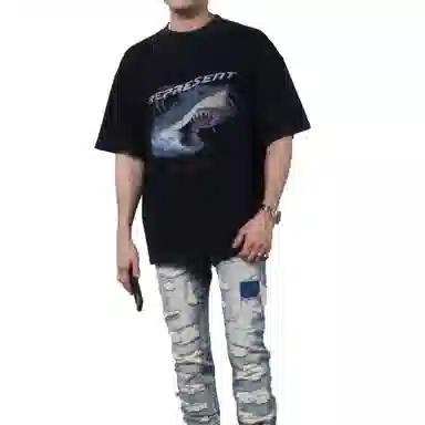 REPRESENT Retro Shark Logo T-Shirt Black