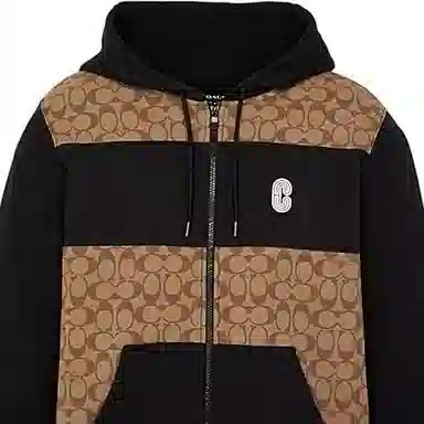 Coach Colorblock Logo Drawstring Hoodie Khaki