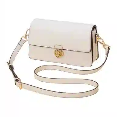 啄木鸟 时尚简约金色金属配件 牛剖层皮革拼合成革 斜挎单肩包 小号 女款 米白色
