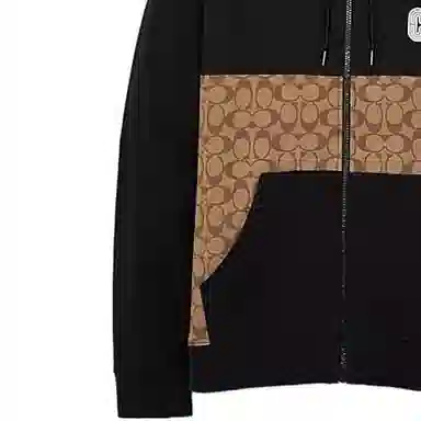 Coach Colorblock Logo Drawstring Hoodie Khaki