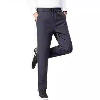 鸭鸭 外穿抽绳设计休闲直筒加绒加厚羽绒裤 男款