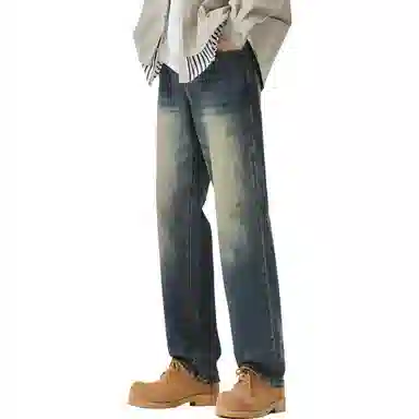 ALL IN Washed Straight Jeans Blue