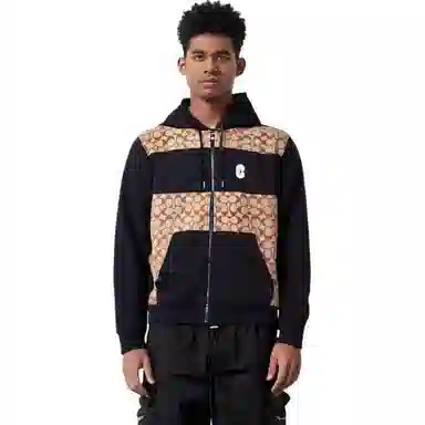 Coach Colorblock Logo Drawstring Hoodie Khaki