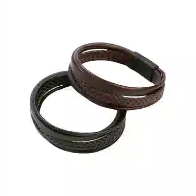 若觅 皮革编 黑色 深棕色 皮革 手环 手链 男款