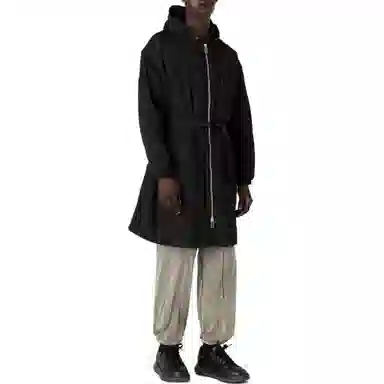 EMPORIO ARMANI Crinkle Nylon Water Repellent Trench Coat With Hood And Crossover Belt