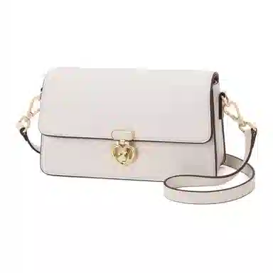 啄木鸟 时尚简约金色金属配件 牛剖层皮革拼合成革 斜挎单肩包 小号 女款 米白色