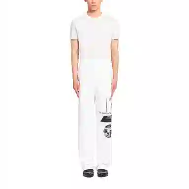 Prada FW21 Printed Fleece Trousers White