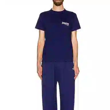 Balenciaga SS22 Logo Crewneck T-Shirt Blue