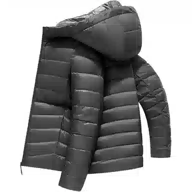 鸭鸭 纯色连帽拉链短款长袖羽绒服 男款