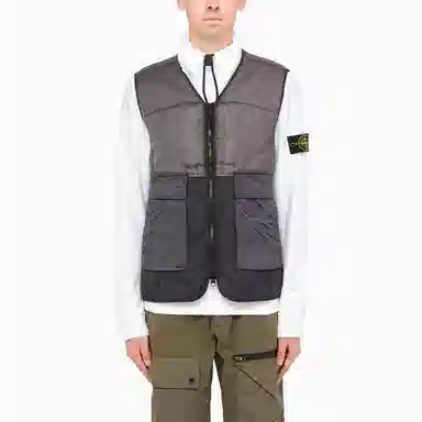 Stone Island Nylon Blend V-Neck Zip Vest Black