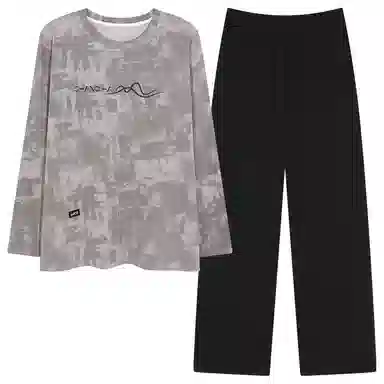 莫代尔 韩版时尚亲肤柔软透气舒适休闲居家可外穿圆领长袖长裤睡衣套装 男款 灰色