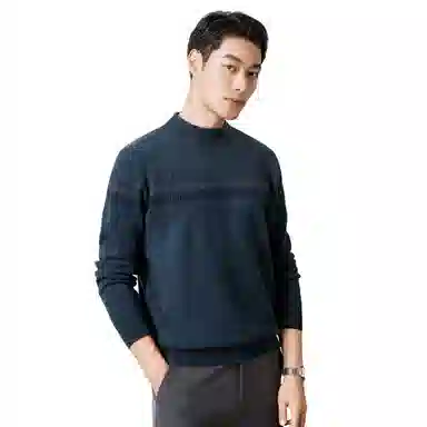 恒源祥 半高领花版纯色纯羊毛针织毛衣 男款