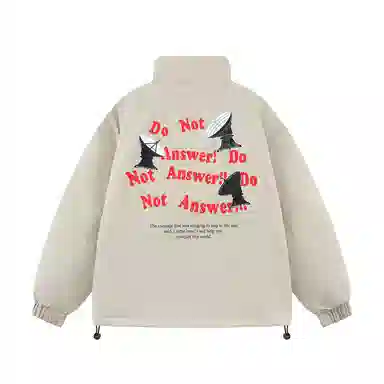 三体 不要回答红岸基地系列 简约基础款字母印花美式复古潮牌柔软舒适立领抽绳下摆宽松休闲加厚保暖字母长袖面包服棉服 男女同款