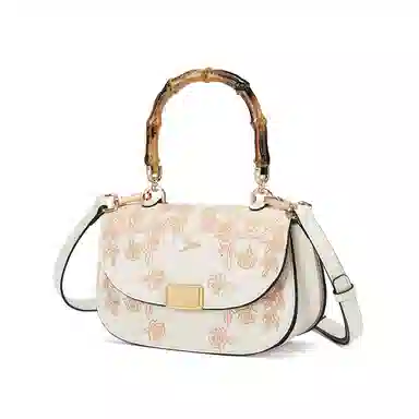 红蜻蜓 国风刺绣时尚设计经典高级感 牛皮 斜挎手提包 女款 米白