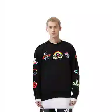 PALACE SS22 Mixed Media Bitmap Crew Black Logo