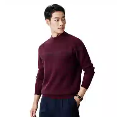 恒源祥 半高领花版纯色纯羊毛针织毛衣 男款