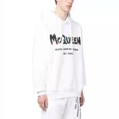Alexander McQueen FW22 Graffiti Logo Hoodie White