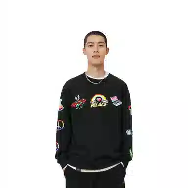 PALACE SS22 Mixed Media Bitmap Crew Black Logo