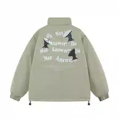 三体 不要回答红岸基地系列 简约基础款字母印花美式复古潮牌柔软舒适立领抽绳下摆宽松休闲加厚保暖字母长袖面包服棉服 男女同款